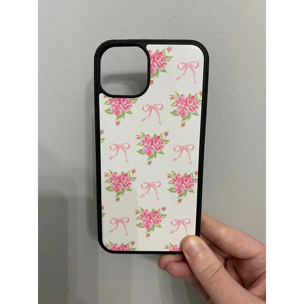iPhone 13 Case Unisex OS White Pink Floral Rose Bow Coquette Aesthetic Bumper